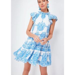NWT SAIL TO SABLE Painted Block Print Ruffle Neck Dress, $258 Small